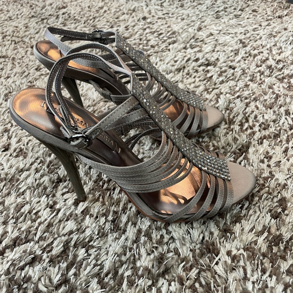 BCBG gunmetal grey with rhinestone heels